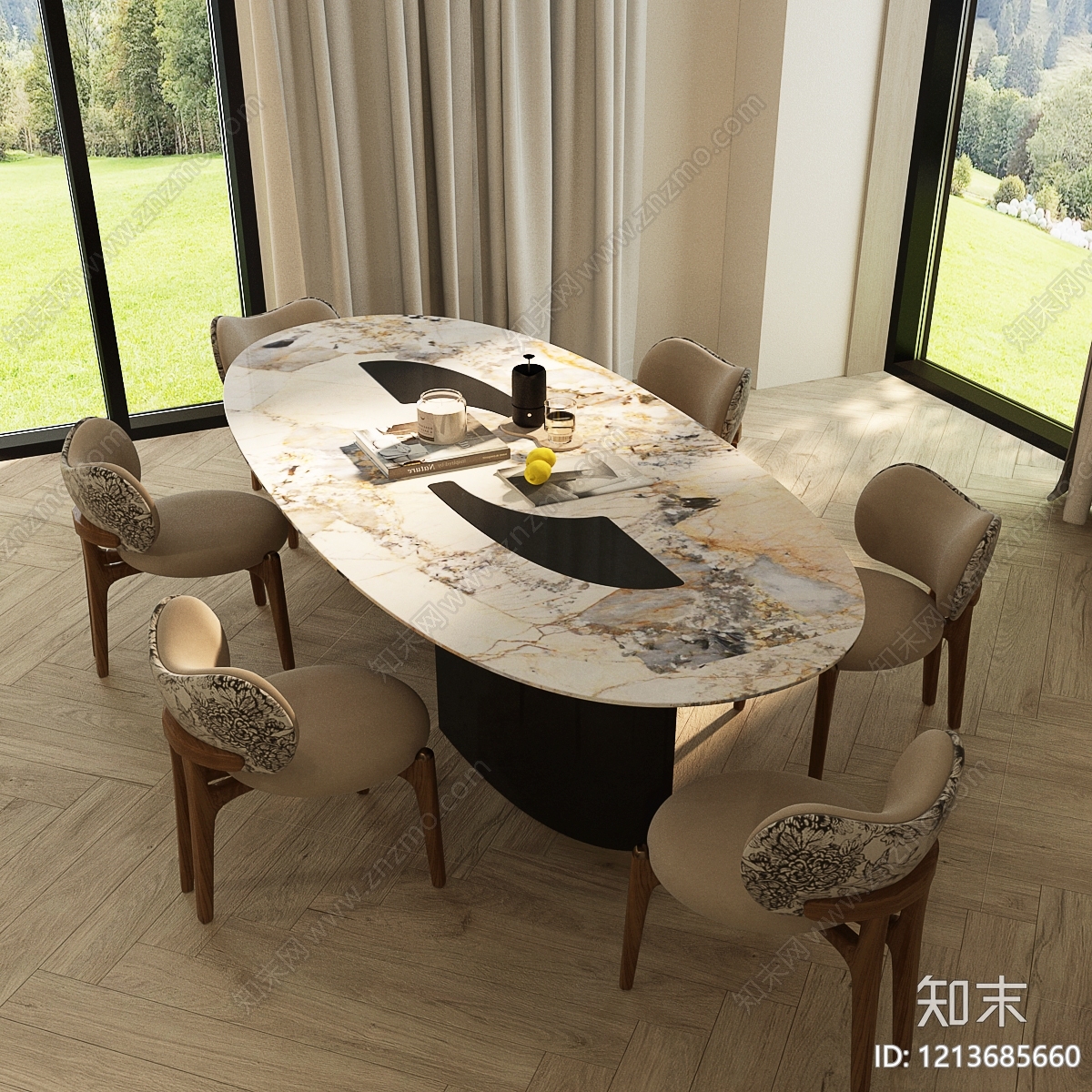 意式极简餐桌3D模型下载【ID:1213685660】