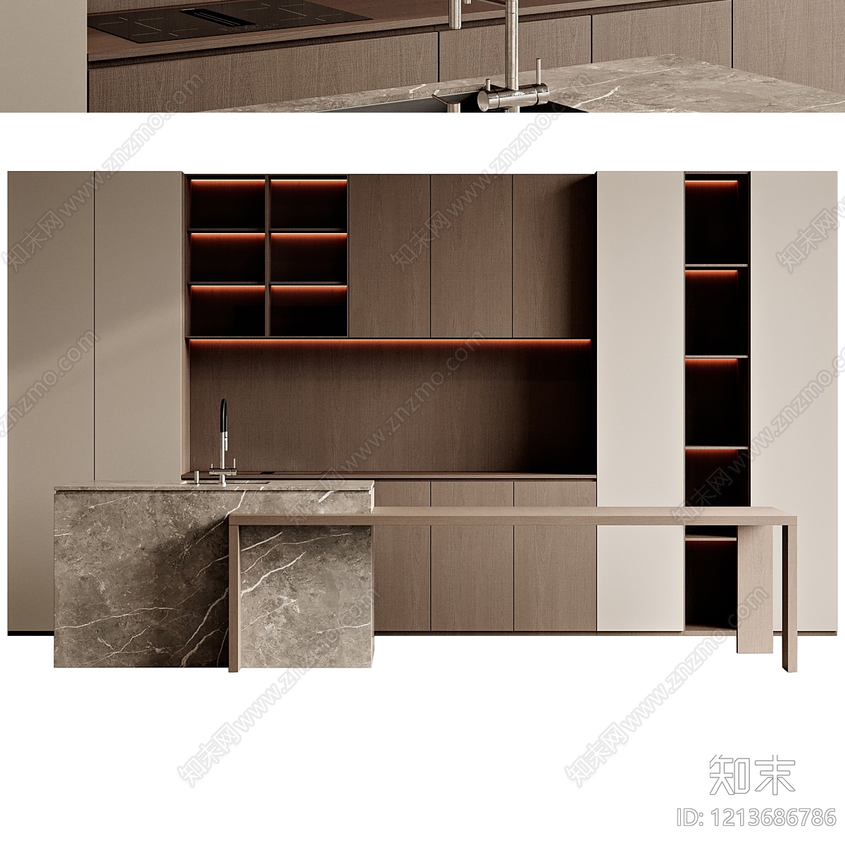 意式极简开放式厨房3D模型下载【ID:1213686786】