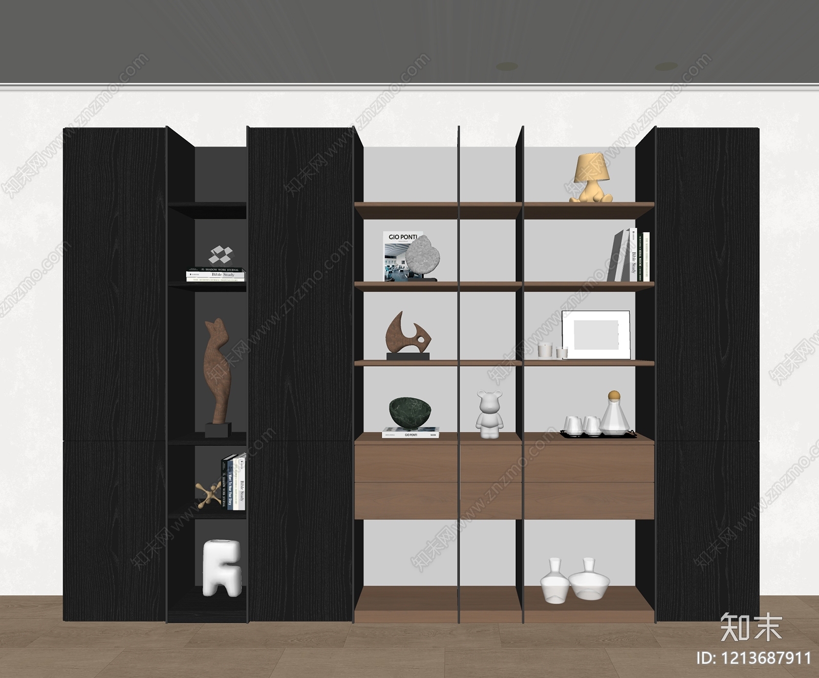 现代极简书柜SU模型下载【ID:1213687911】