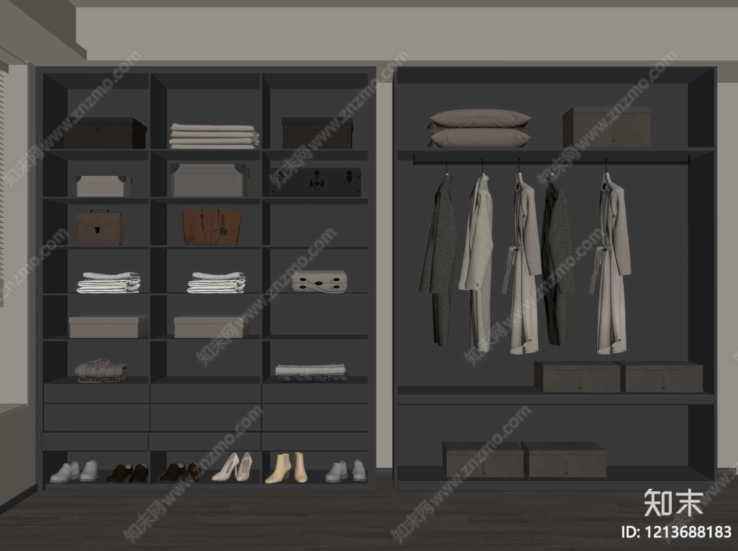 现代衣帽间SU模型下载【ID:1213688183】