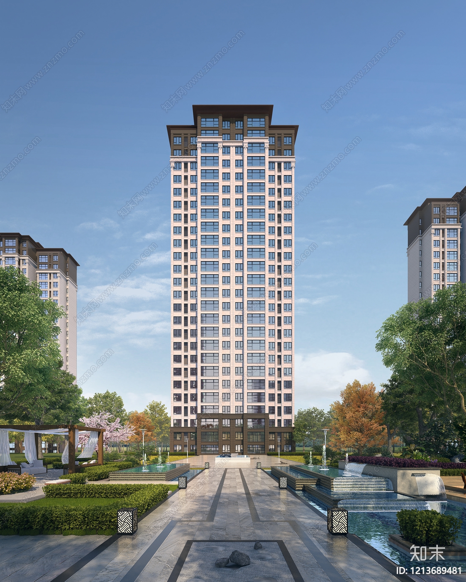 新中式高层住宅3D模型下载【ID:1213689481】