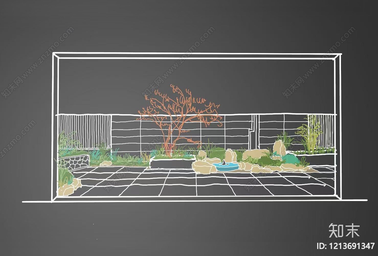 新中式景观别墅庭院SU模型下载【ID:1213691347】