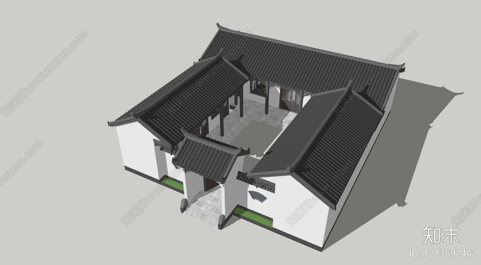 新中式四合院SU模型下载【ID:1213692462】