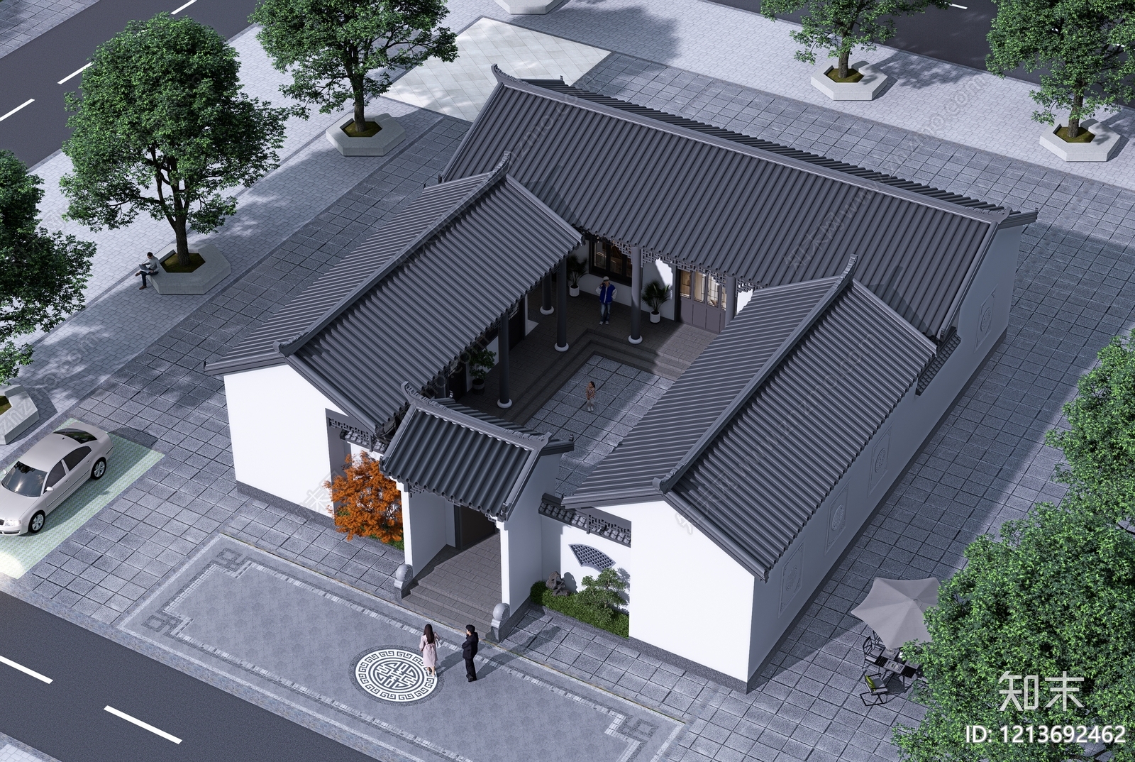 新中式四合院SU模型下载【ID:1213692462】