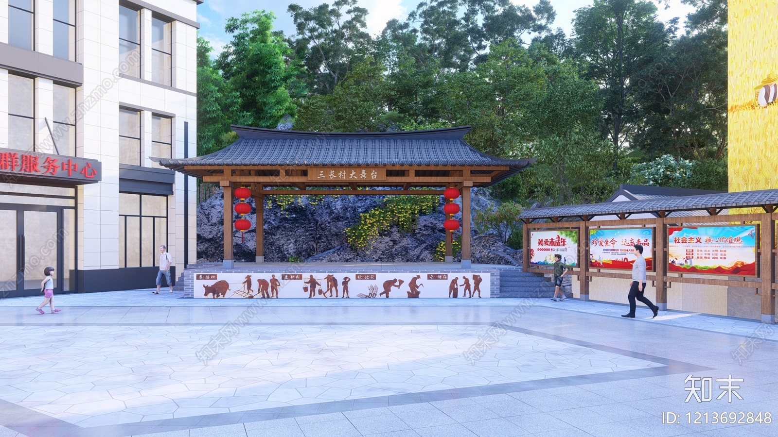 新中式广场景观SU模型下载【ID:1213692848】