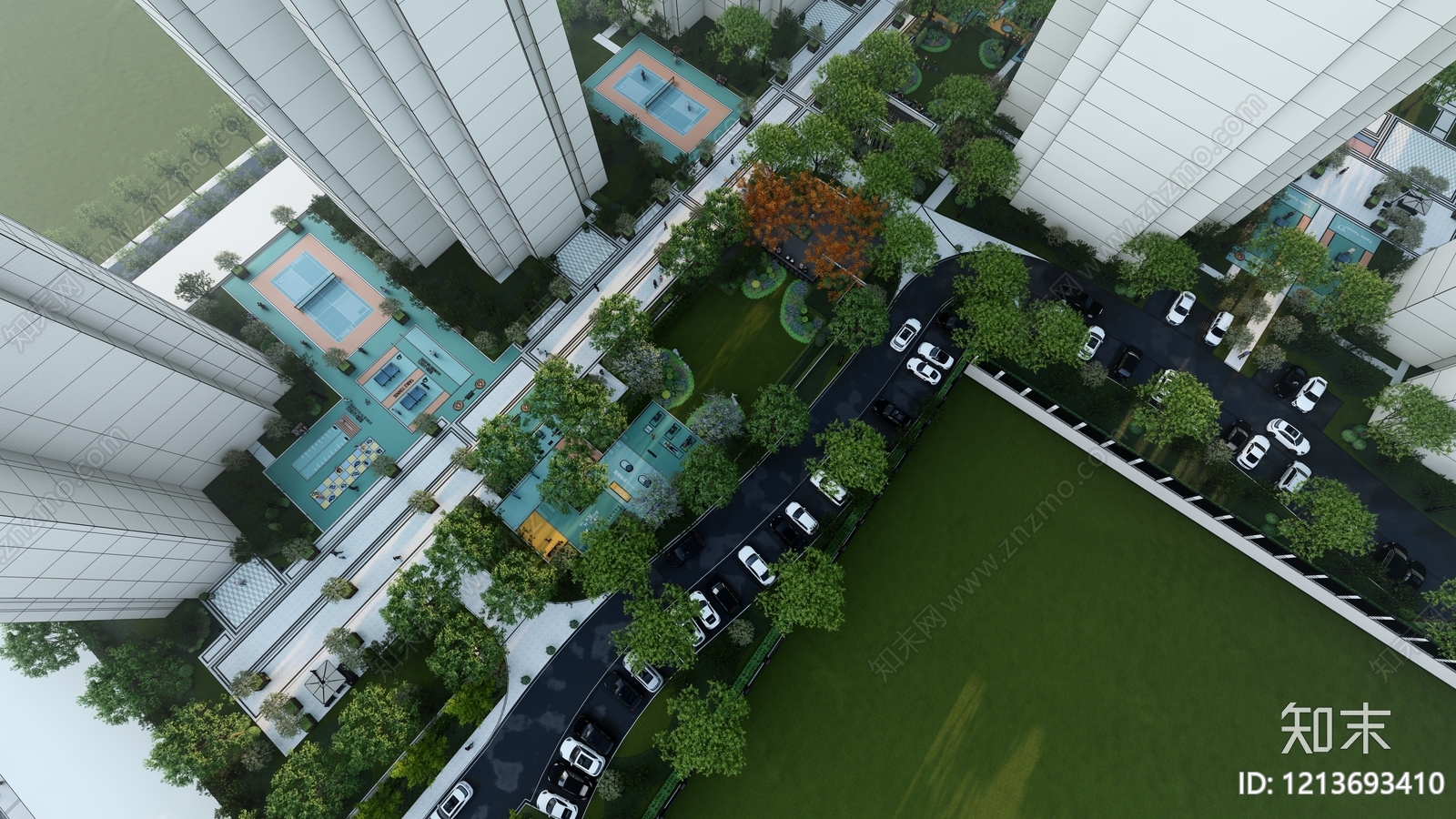现代简约小区景观SU模型下载【ID:1213693410】