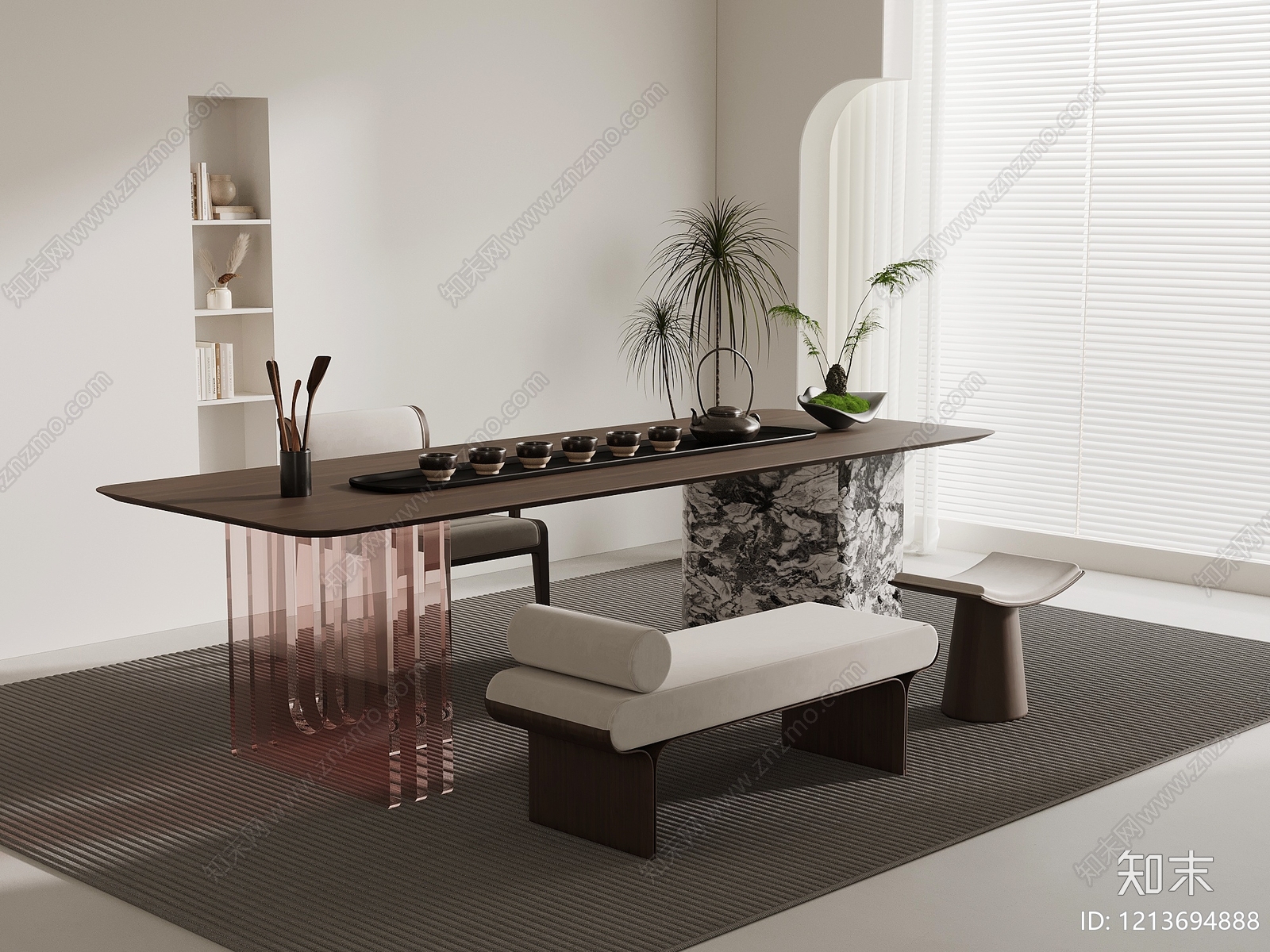 新中式茶桌椅3D模型下载【ID:1213694888】