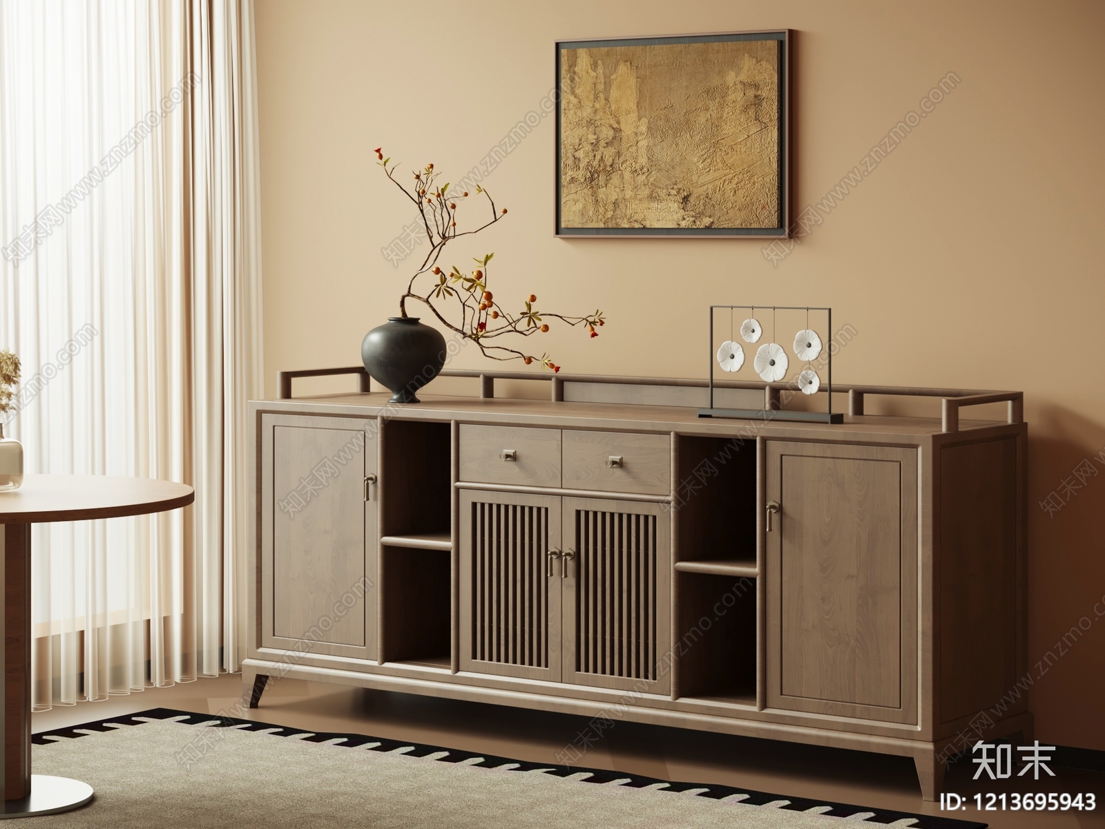 新中式玄关柜SU模型下载【ID:1213695943】