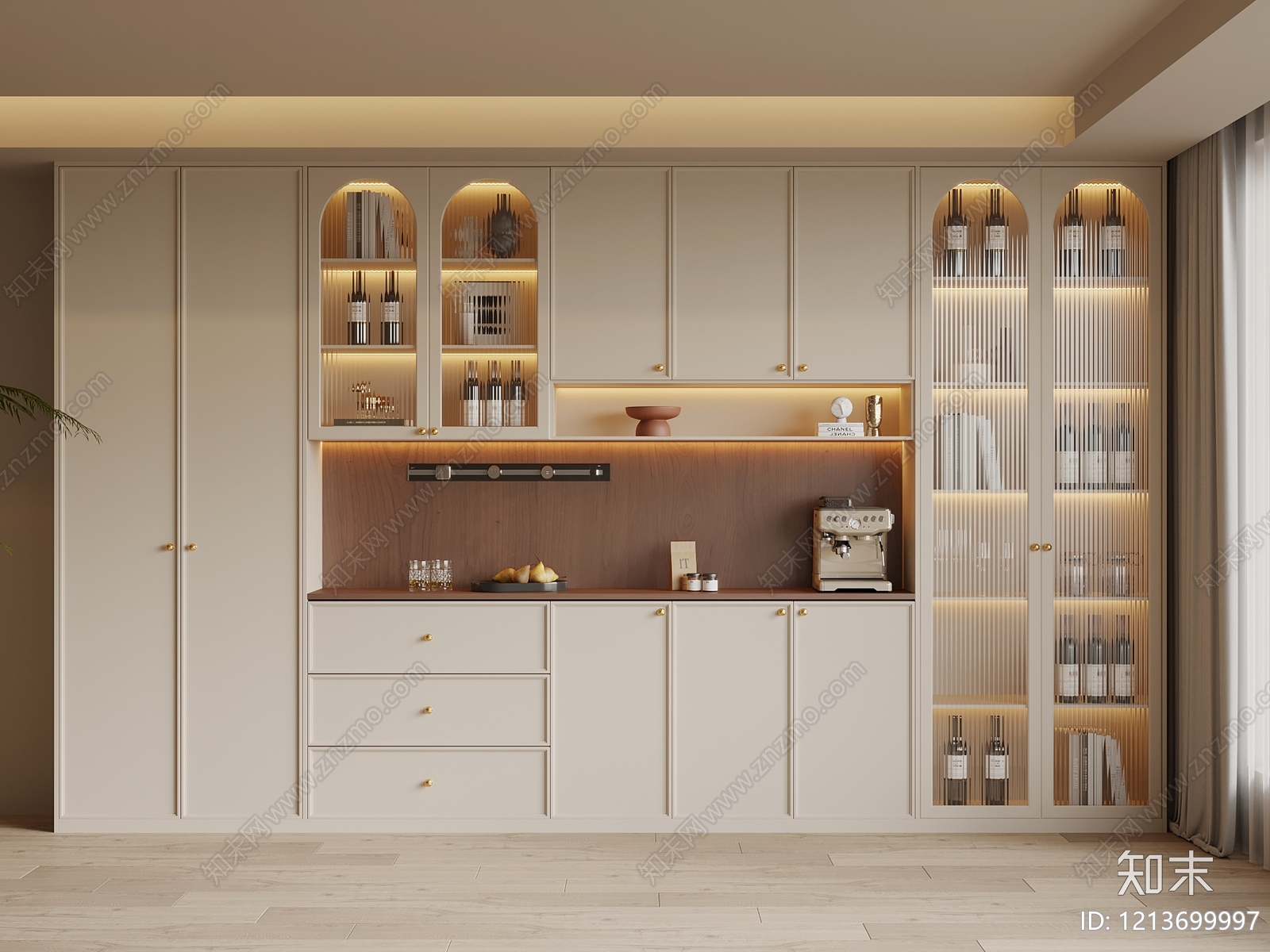 奶油风酒柜3D模型下载【ID:1213699997】