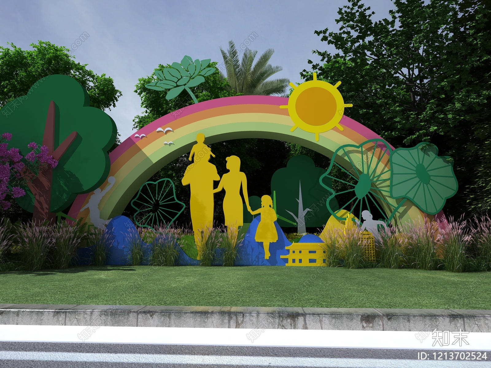 现代卡通景观风格公园绿地装置3D模型下载【ID:1213702524】