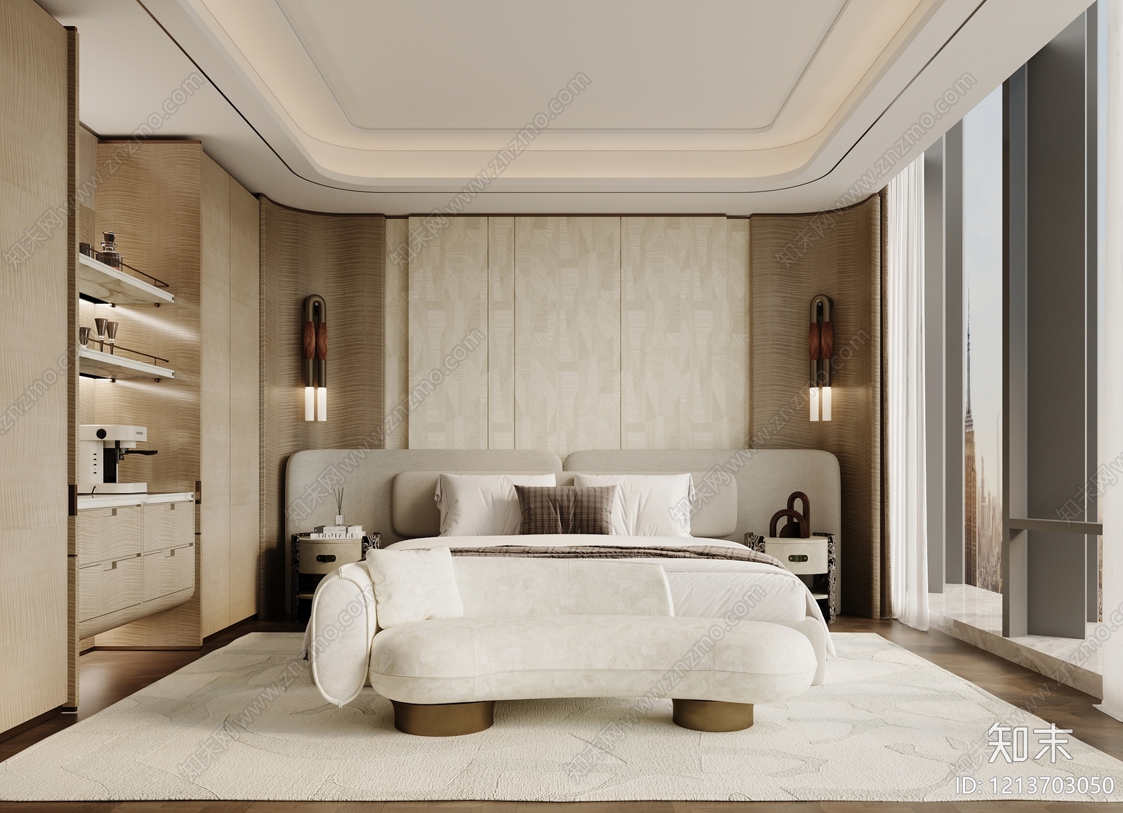 奶油风酒店客房3D模型下载【ID:1213703050】