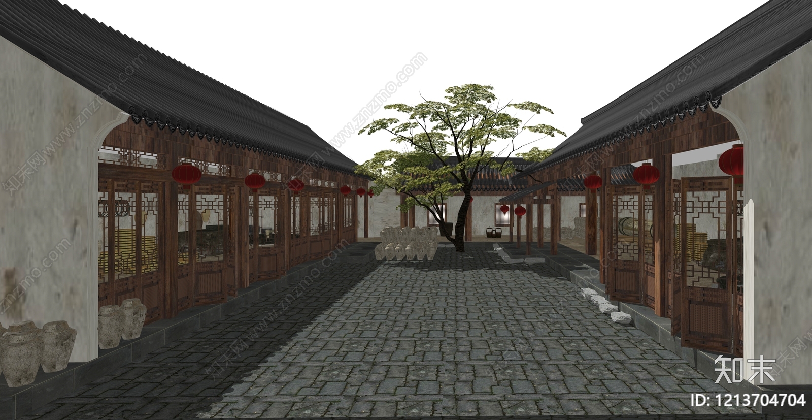 新中式四合院SU模型下载【ID:1213704704】