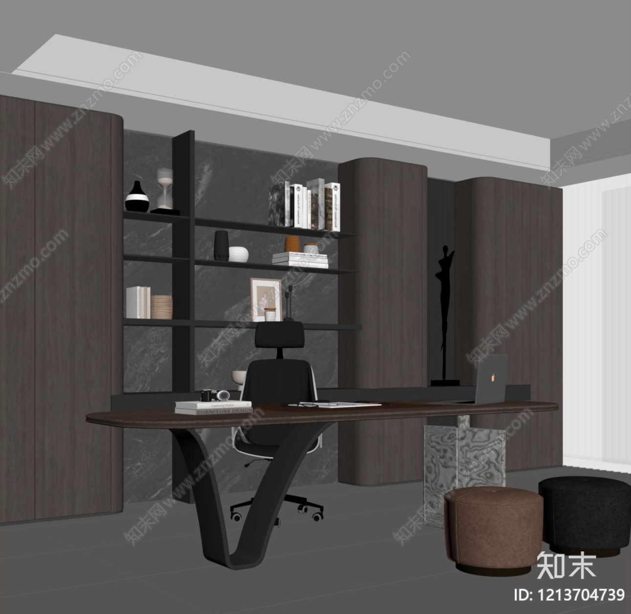 意式极简书房SU模型下载【ID:1213704739】