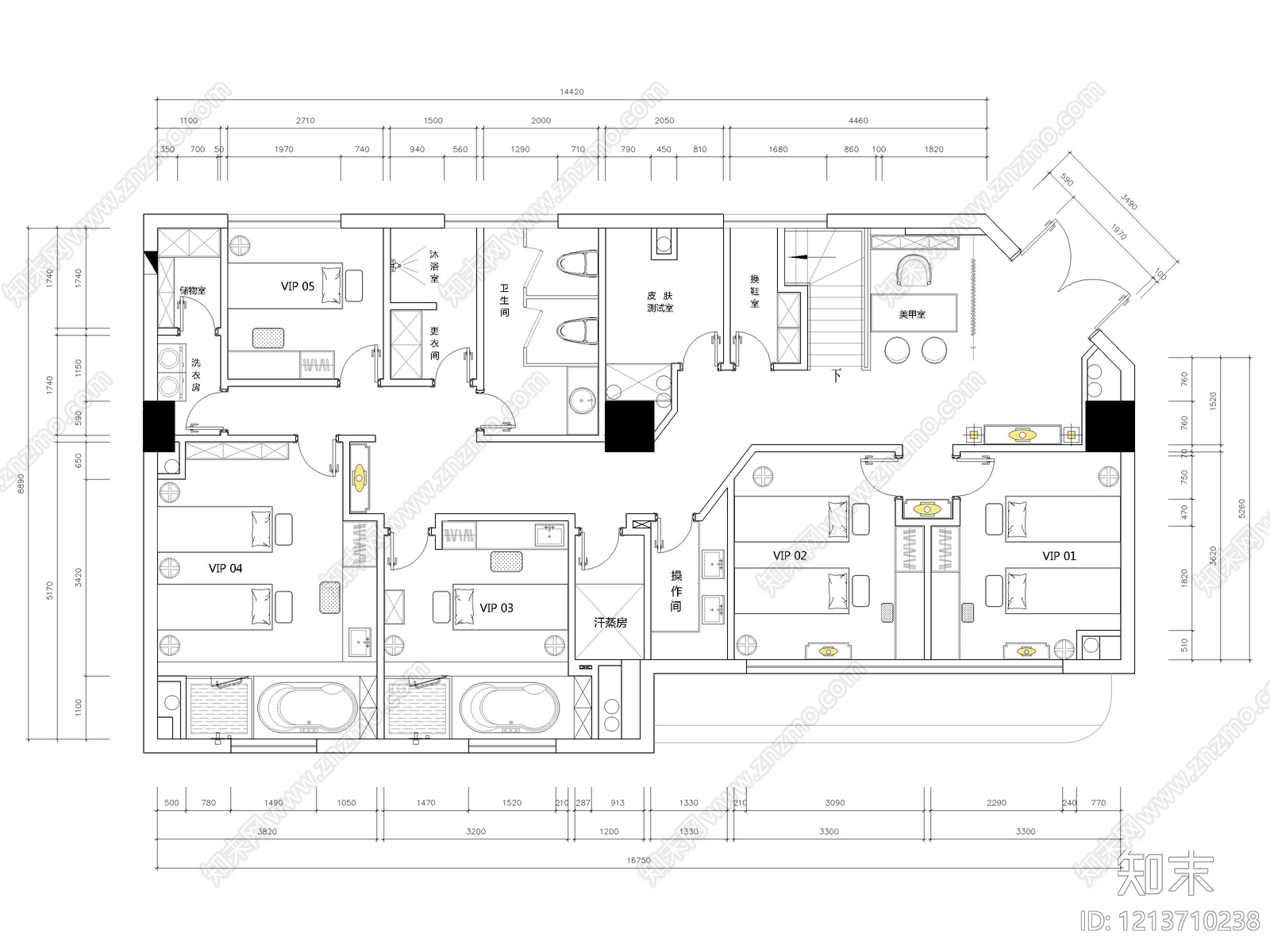 现代新中式美容院施工图下载【ID:1213710238】