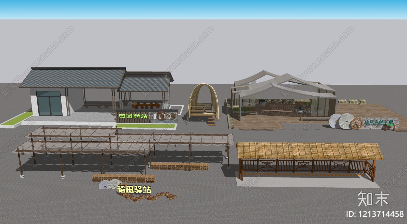 新中式亭子SU模型下载【ID:1213714458】