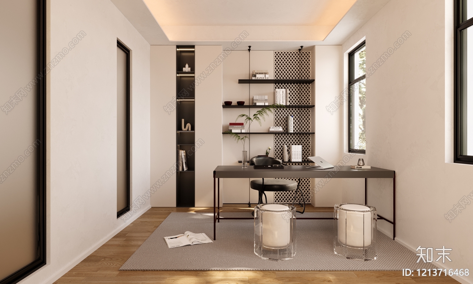 现代简约书房3D模型下载【ID:1213716468】