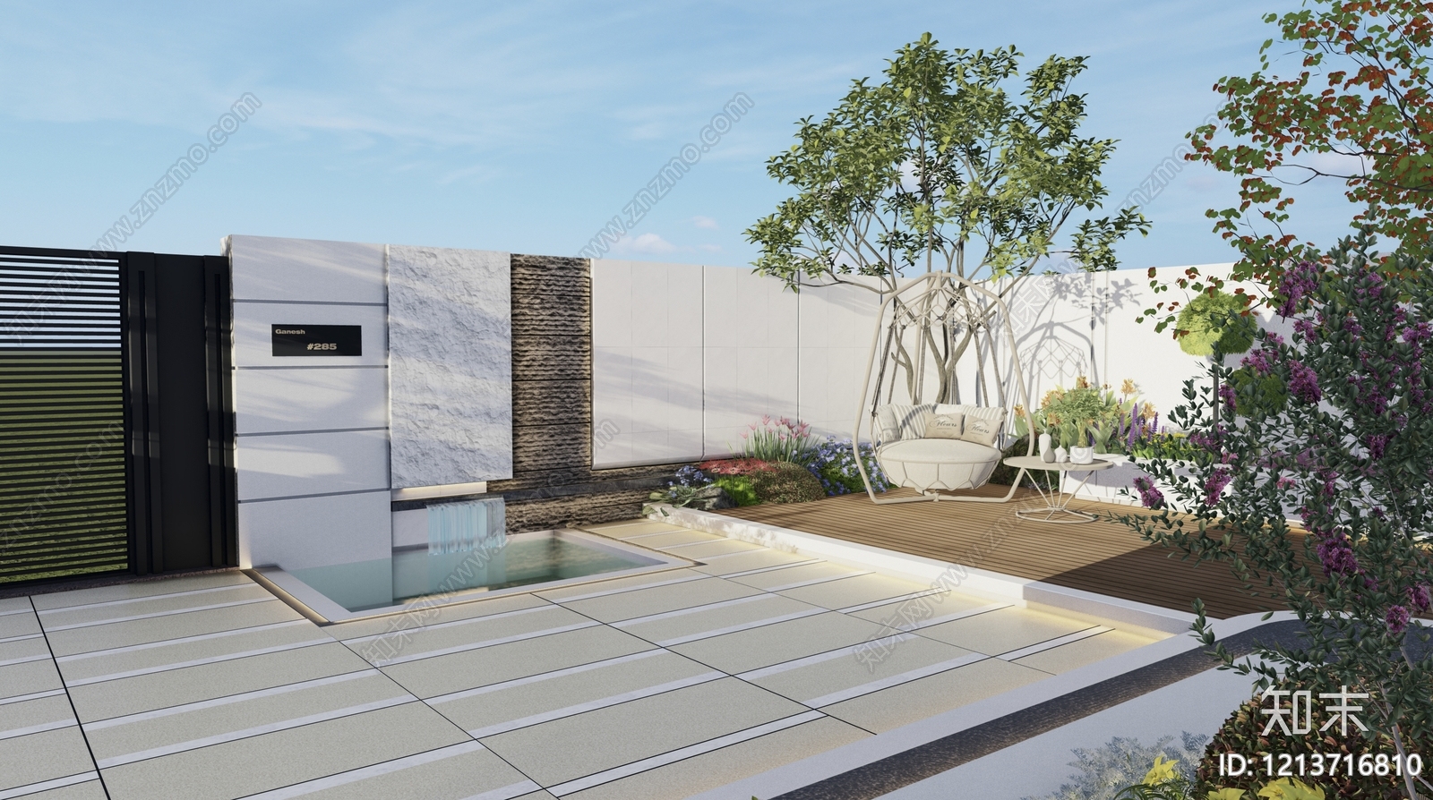 现代简约别墅庭院SU模型下载【ID:1213716810】