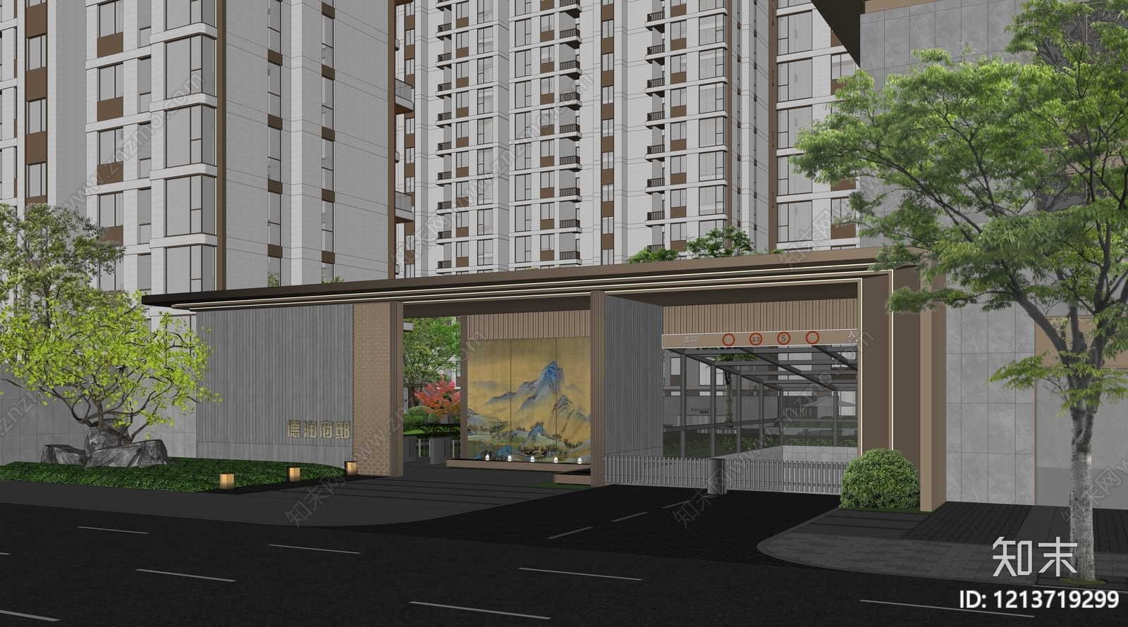 新中式入口大门SU模型下载【ID:1213719299】