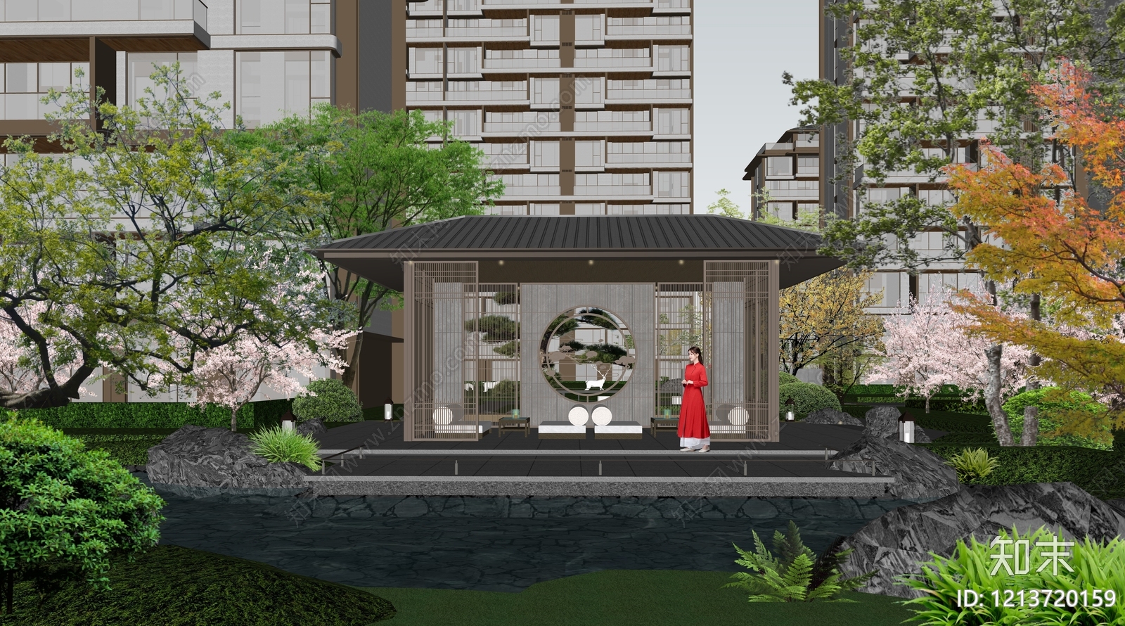 新中式亭子SU模型下载【ID:1213720159】