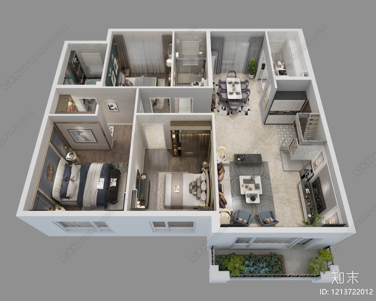 现代轻奢客餐厅3D模型下载【ID:1213722012】