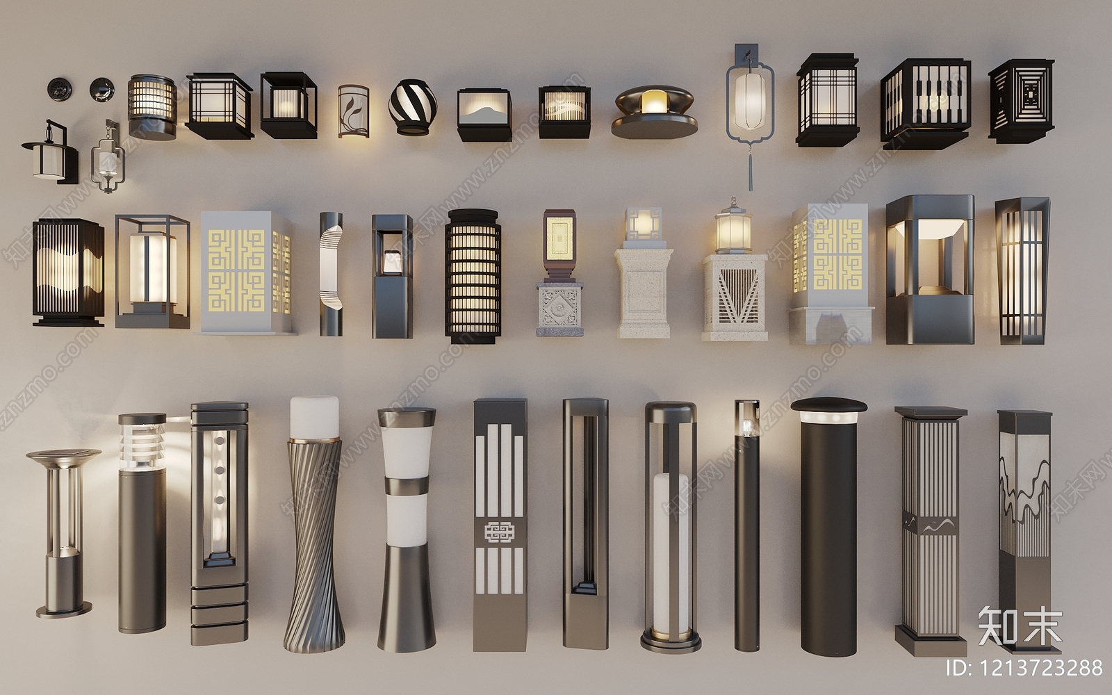新中式灯具组合3D模型下载【ID:1213723288】