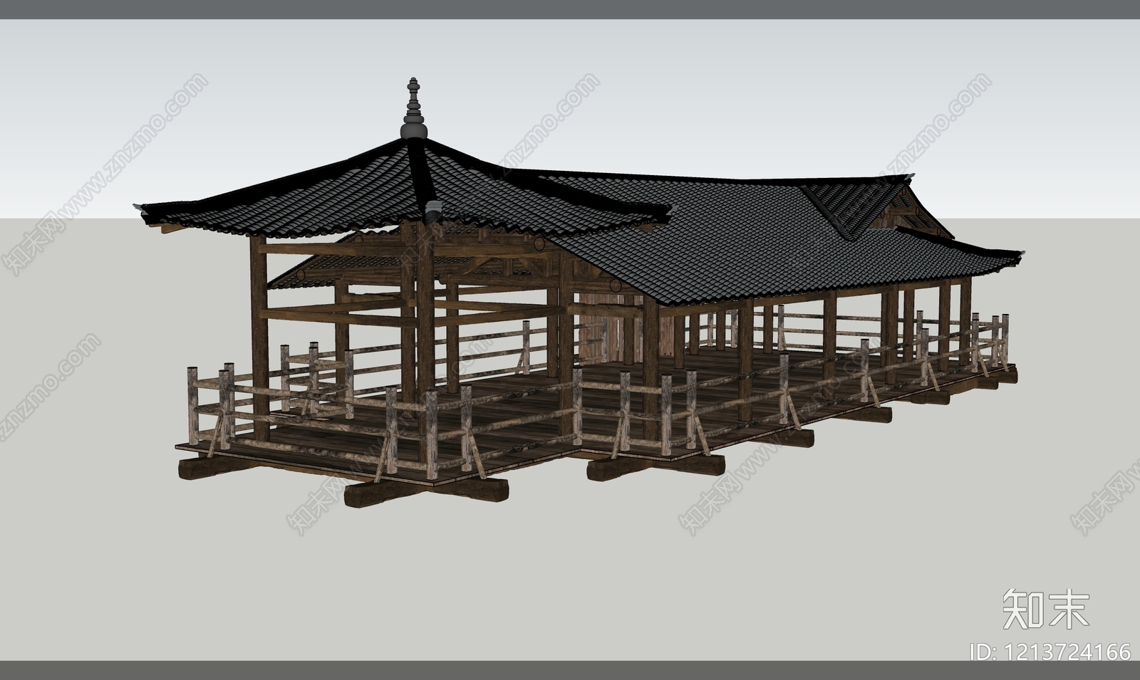 新中式古建筑SU模型下载【ID:1213724166】
