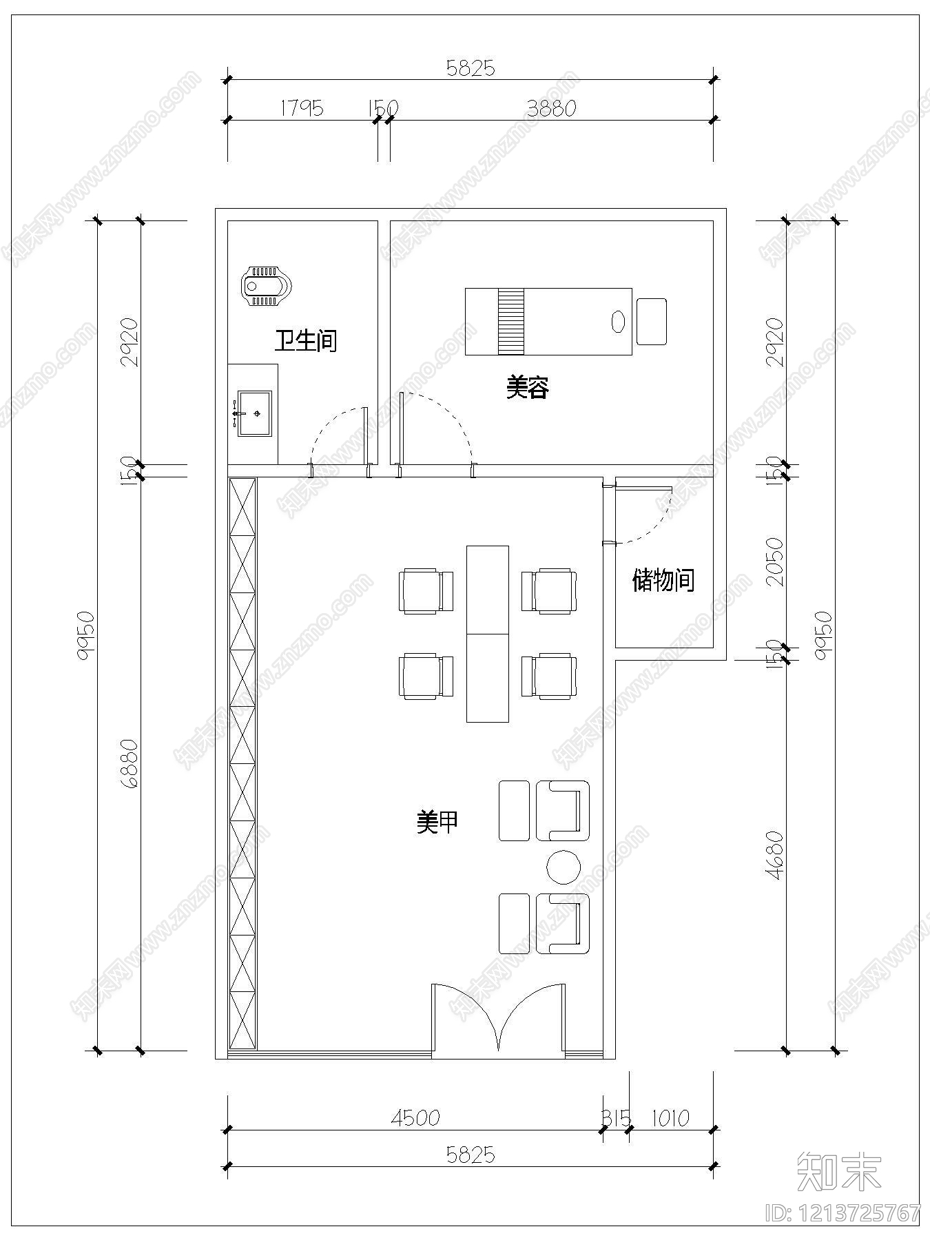 现代美甲店cad施工图下载【ID:1213725767】