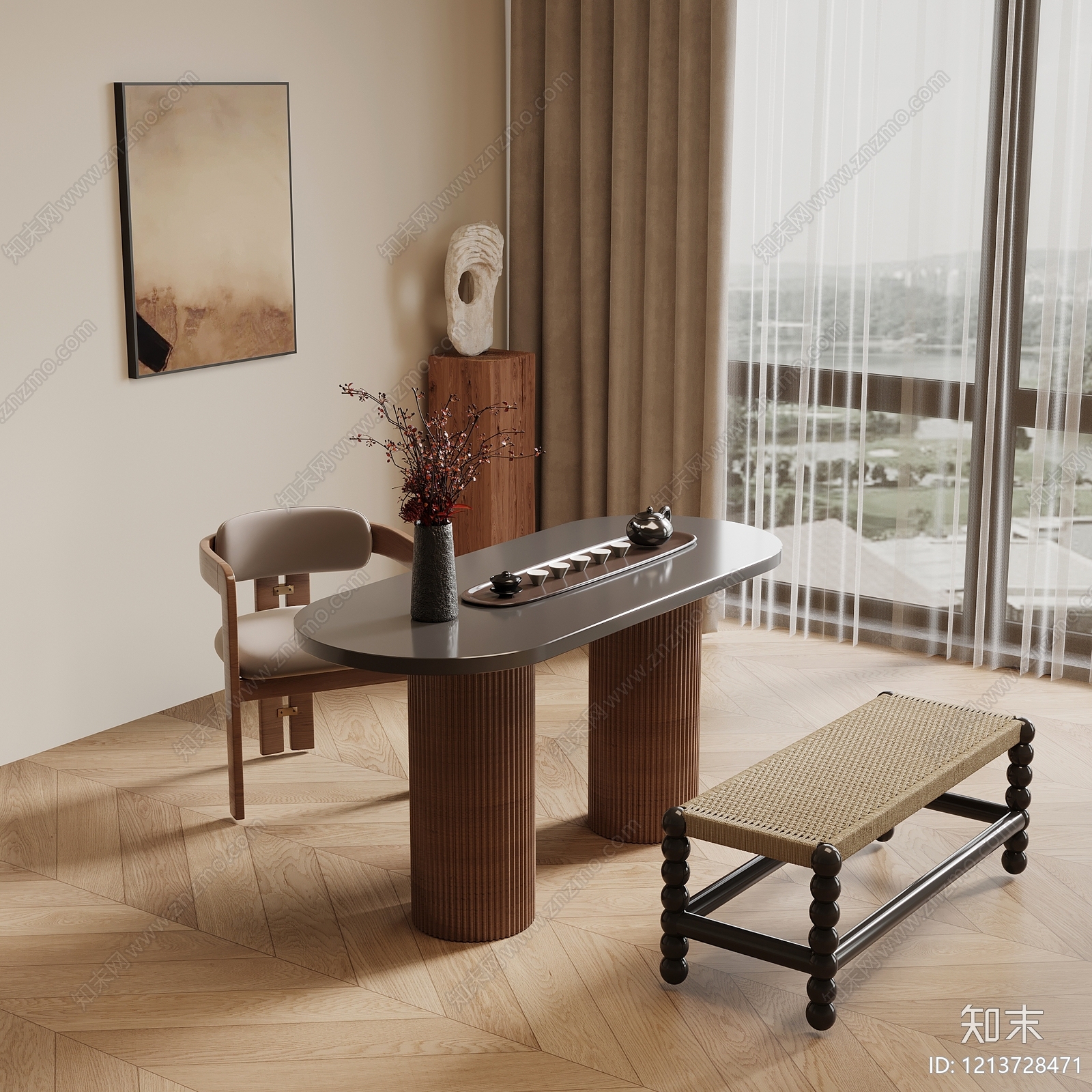 新中式茶桌椅3D模型下载【ID:1213728471】