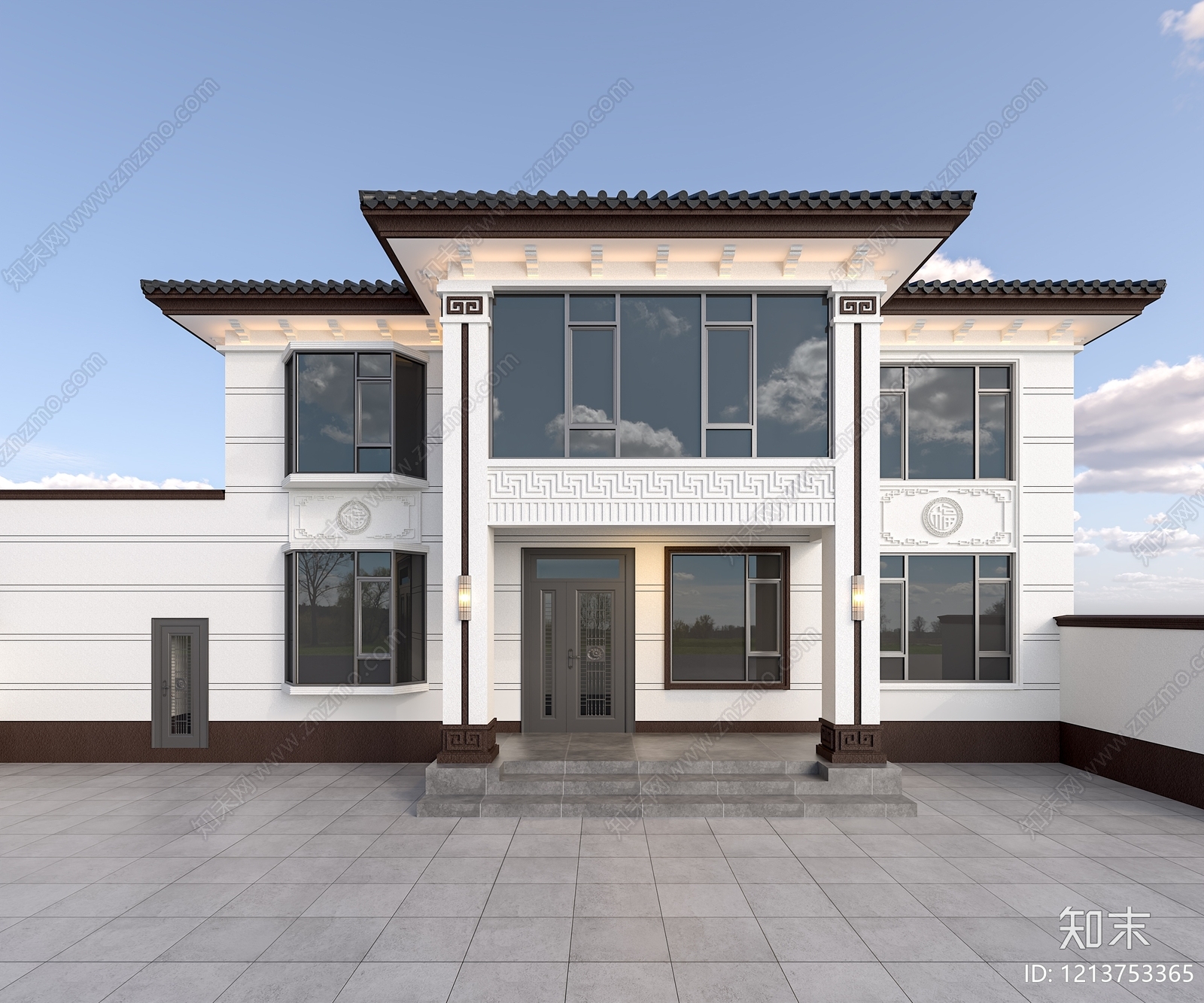 新中式别墅外观3D模型下载【ID:1213753365】