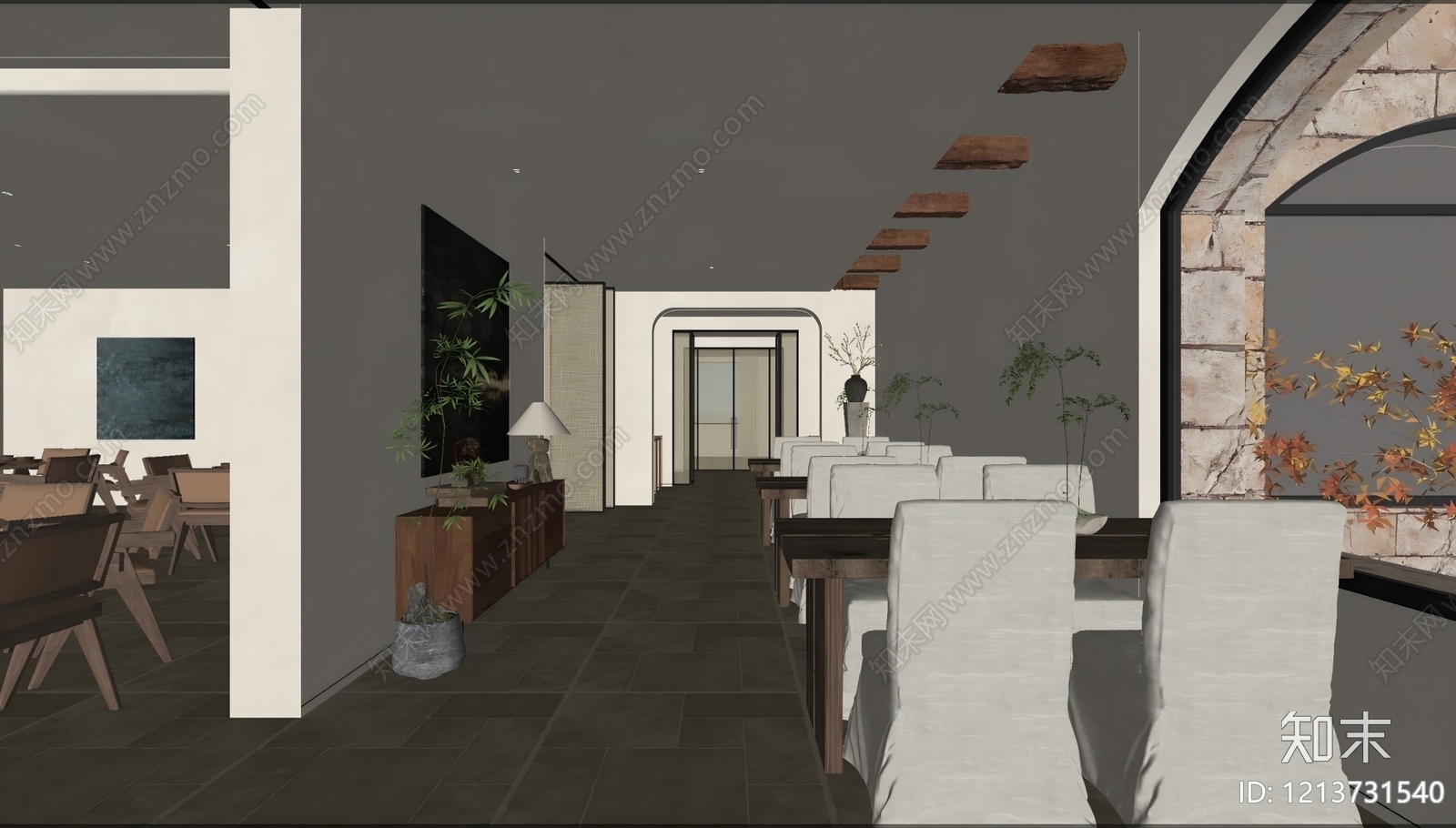 新中式酒店餐厅SU模型下载【ID:1213731540】