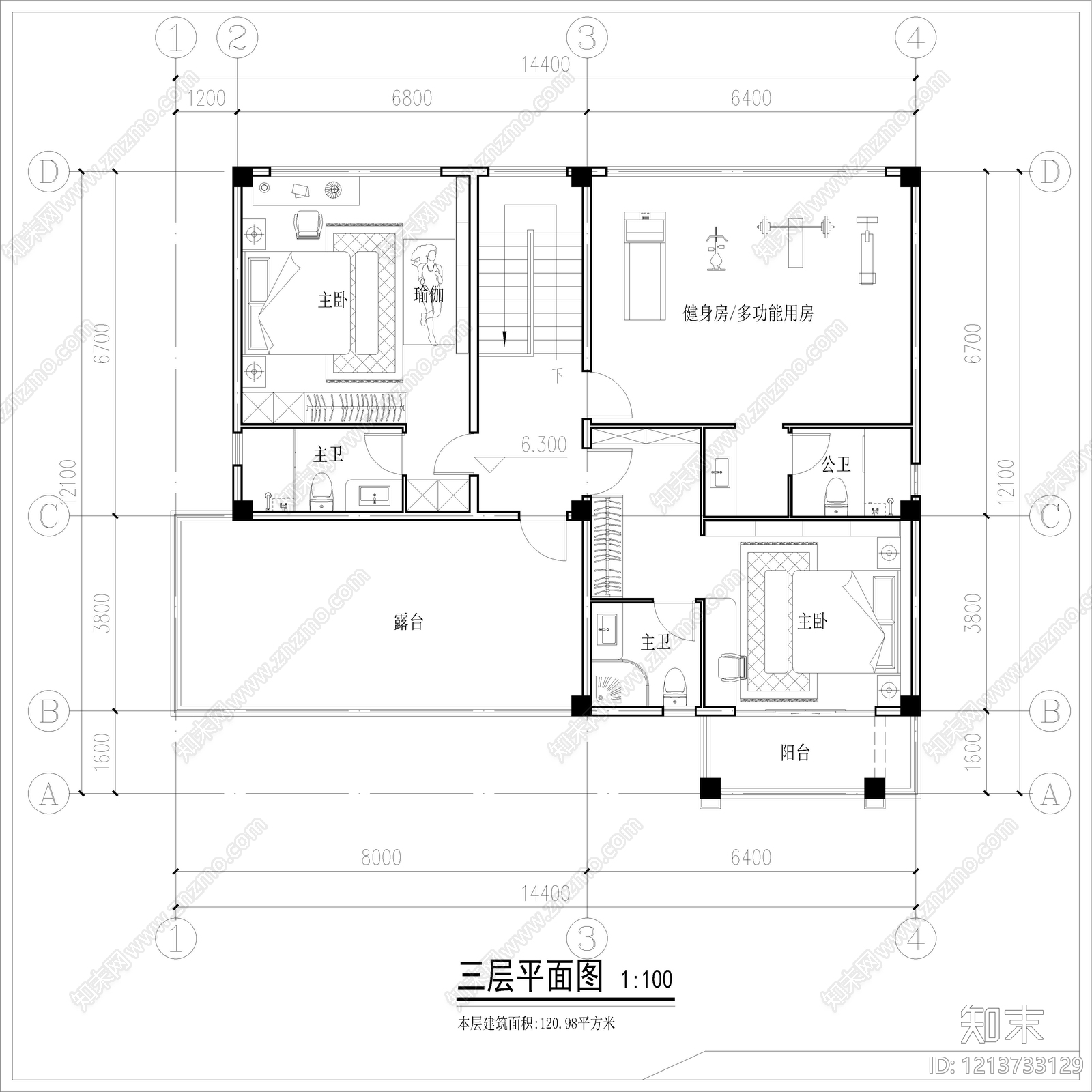 现代别墅建筑cad施工图下载【ID:1213733129】