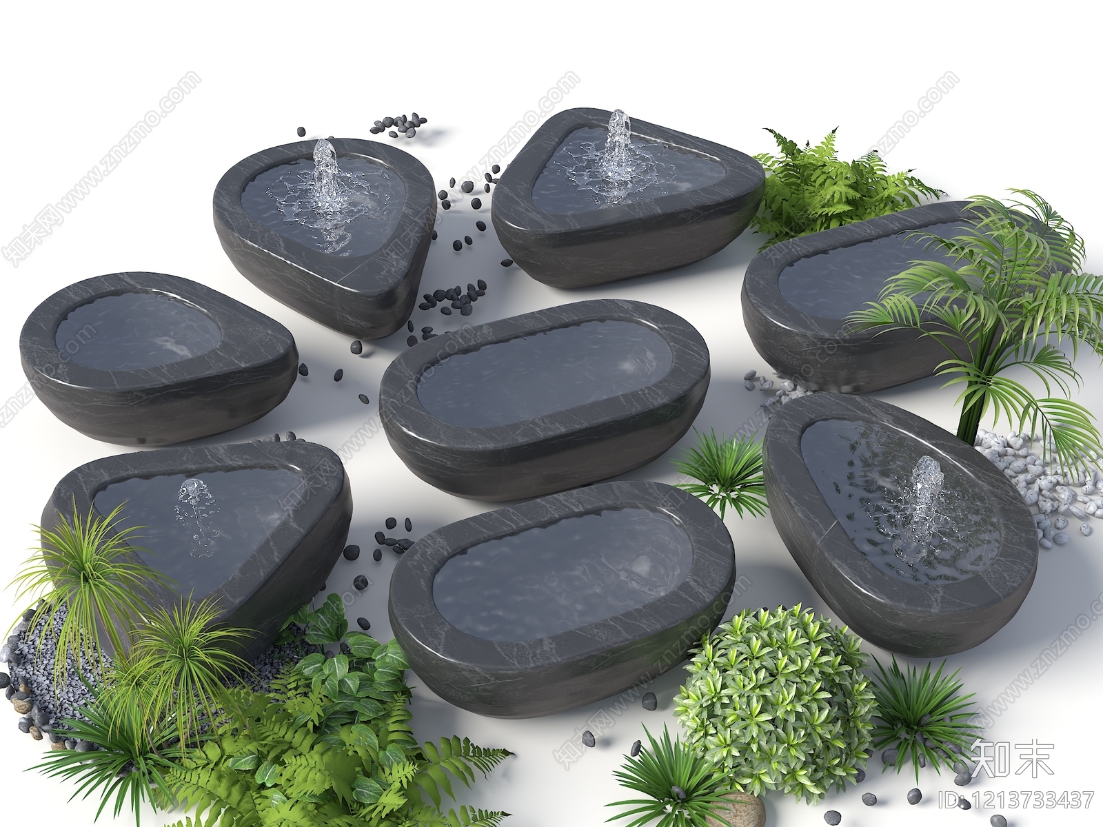 日式禅意景观人工水池SU模型下载【ID:1213733437】