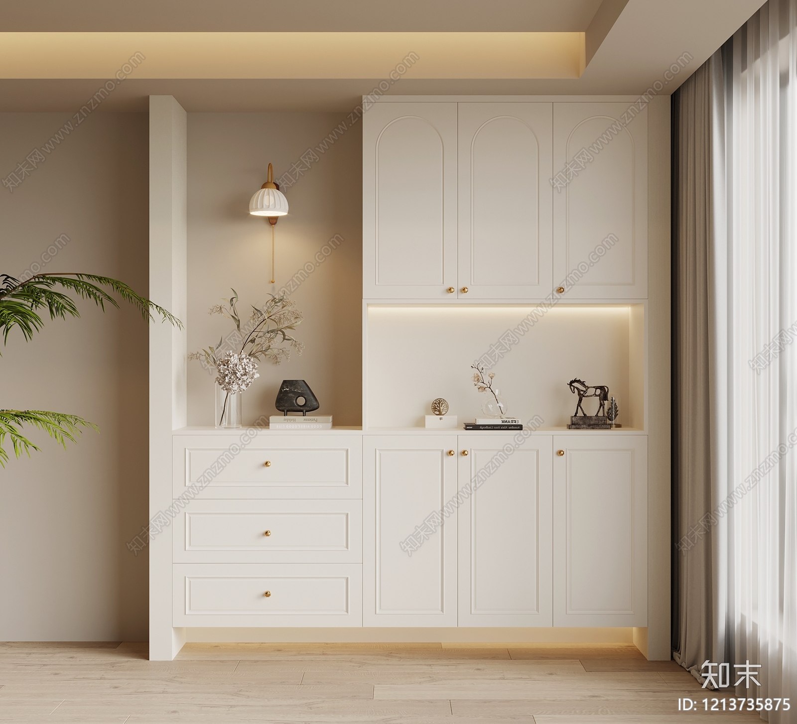 奶油风鞋柜3D模型下载【ID:1213735875】