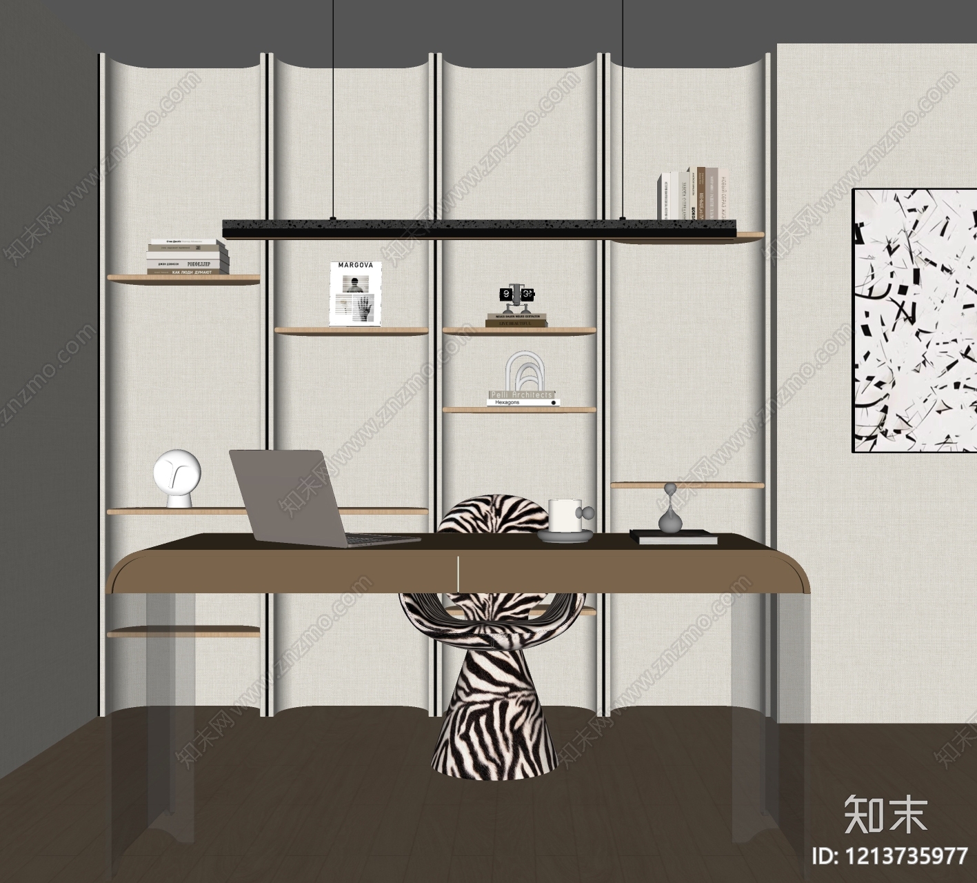 奶油风书房SU模型下载【ID:1213735977】