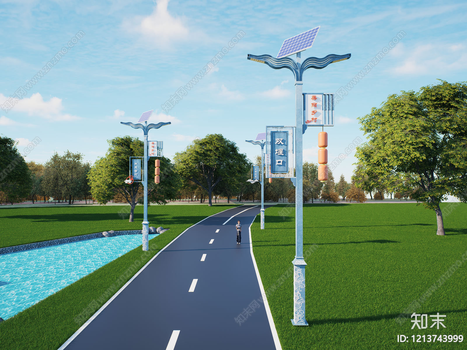 新中式景观车行道路SU模型下载【ID:1213743999】