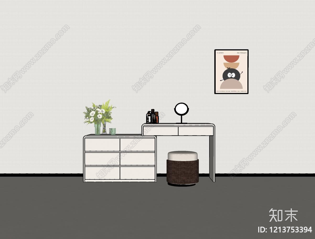 现代简约妆台妆凳3D模型下载【ID:1213753394】