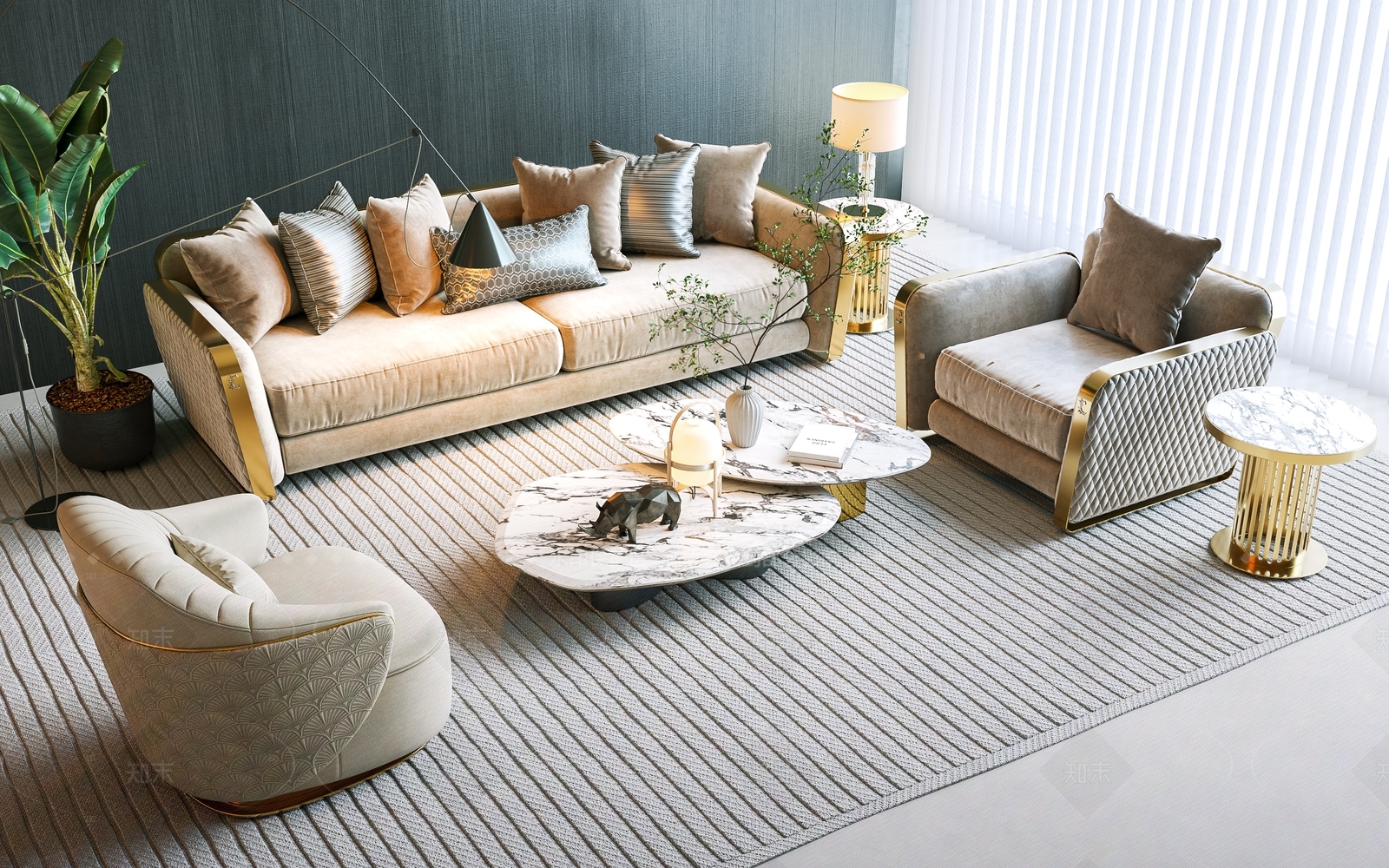 轻奢双人沙发组合3D模型下载【ID:1213758368】