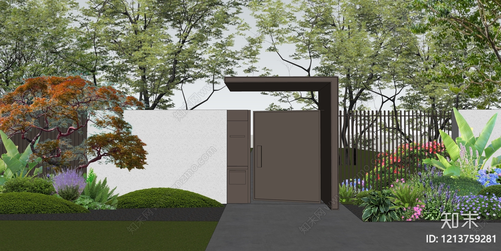 新中式景观入口大门SU模型下载【ID:1213759281】