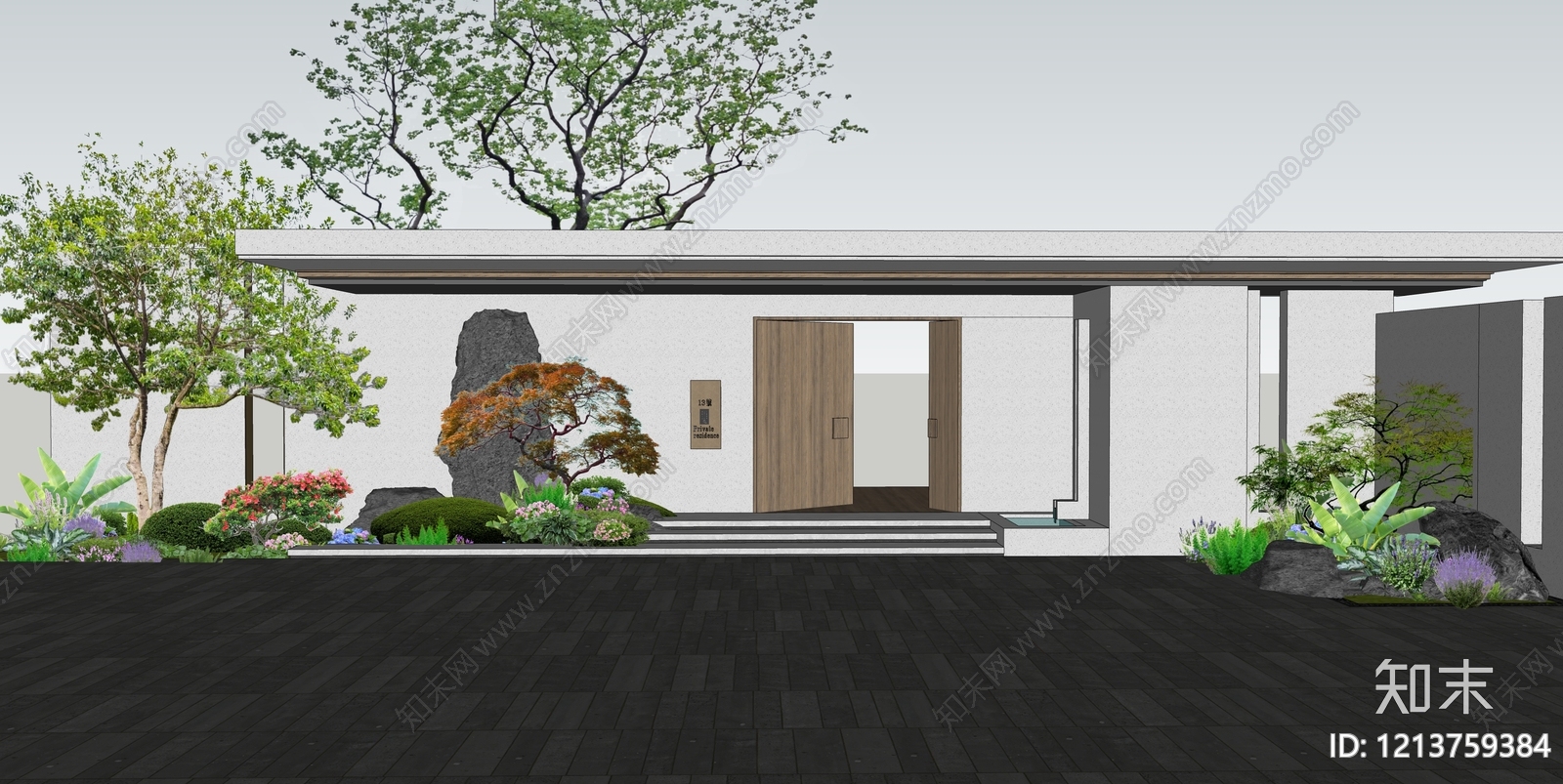 新中式别墅庭院SU模型下载【ID:1213759384】