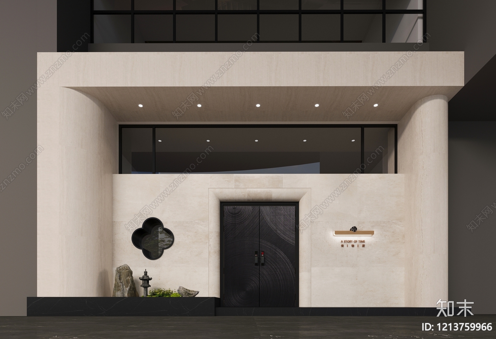 新中式售楼处外观3D模型下载【ID:1213759966】