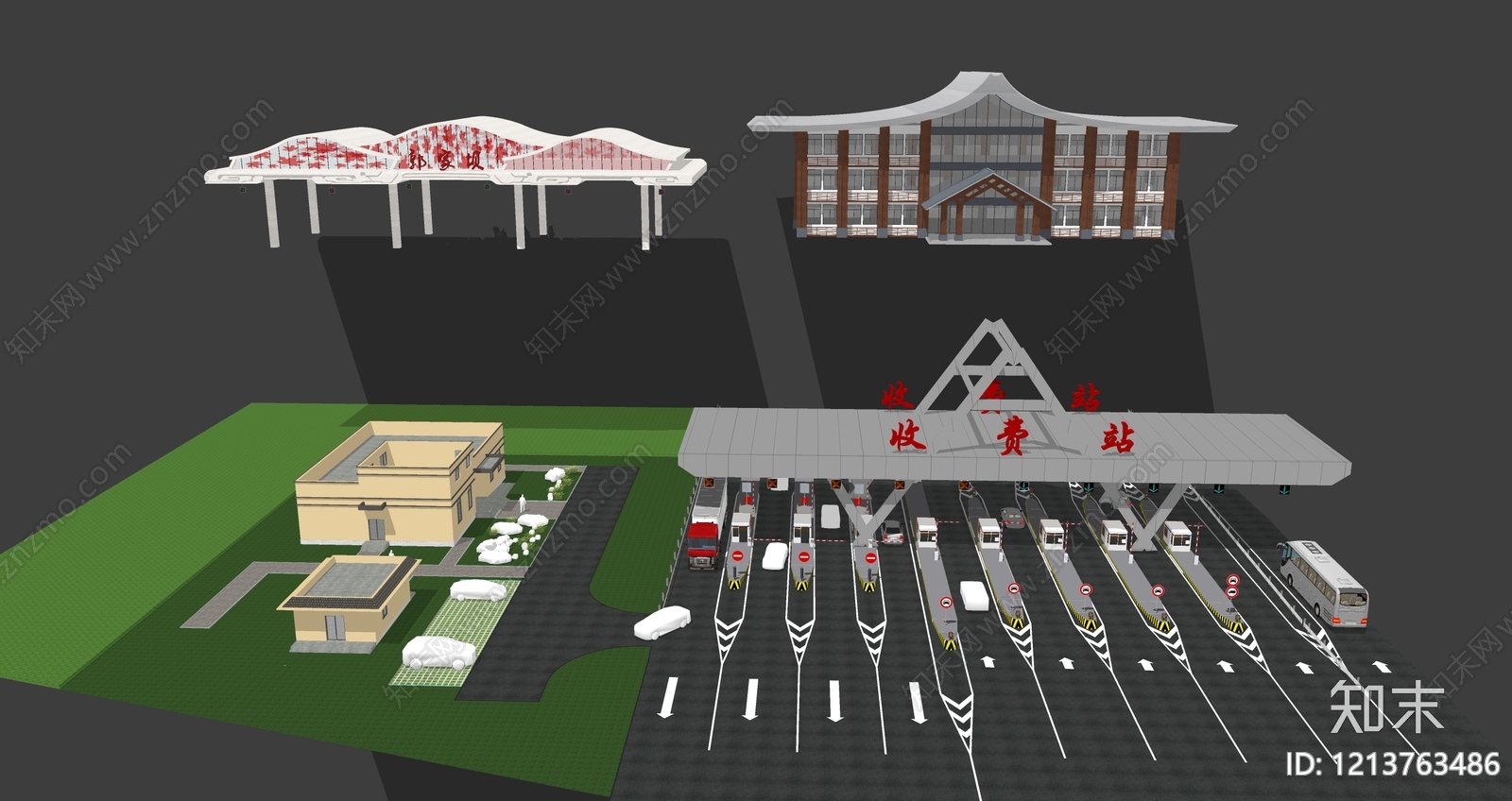 新中式收费站SU模型下载【ID:1213763486】