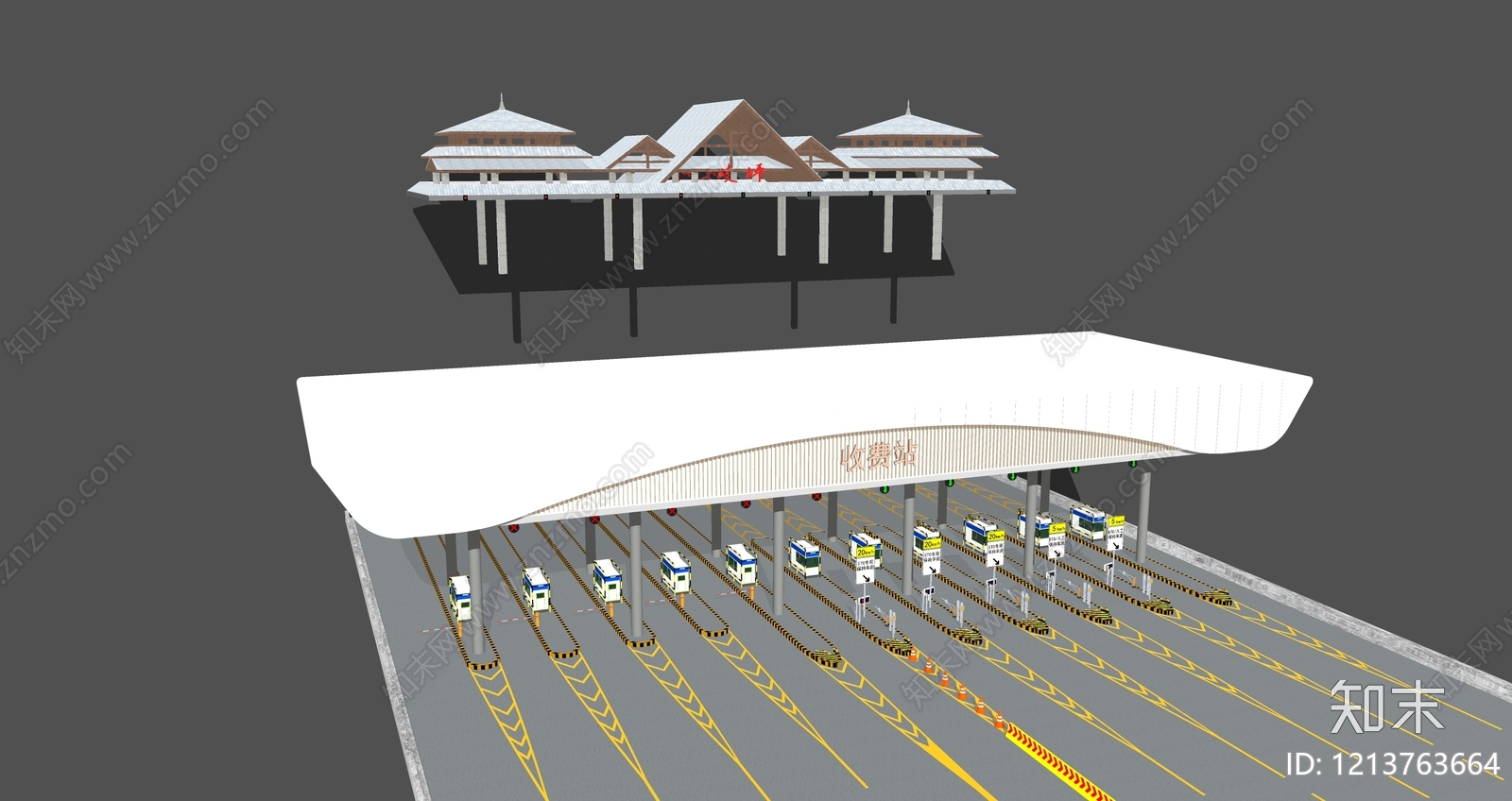 新中式收费站SU模型下载【ID:1213763664】