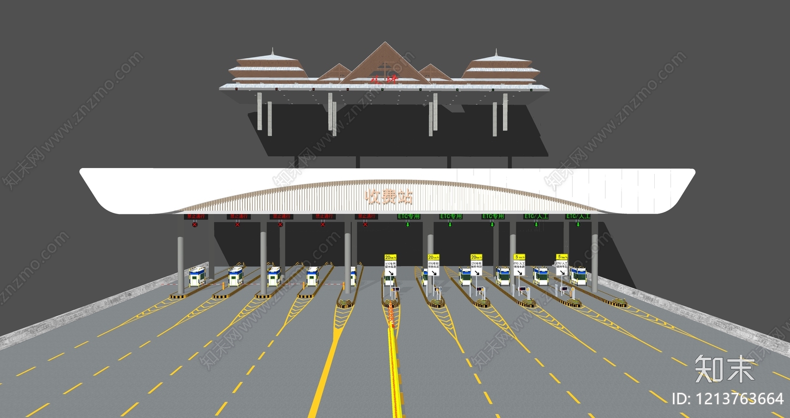 新中式收费站SU模型下载【ID:1213763664】