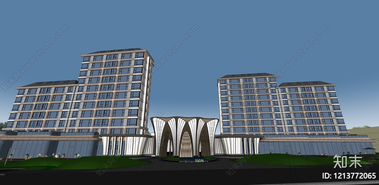 现代轻奢售楼处建筑SU模型下载【ID:1213772065】