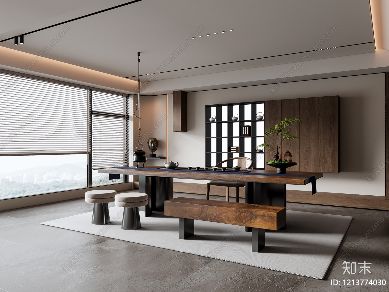 新中式茶室SU模型下载【ID:1213774030】
