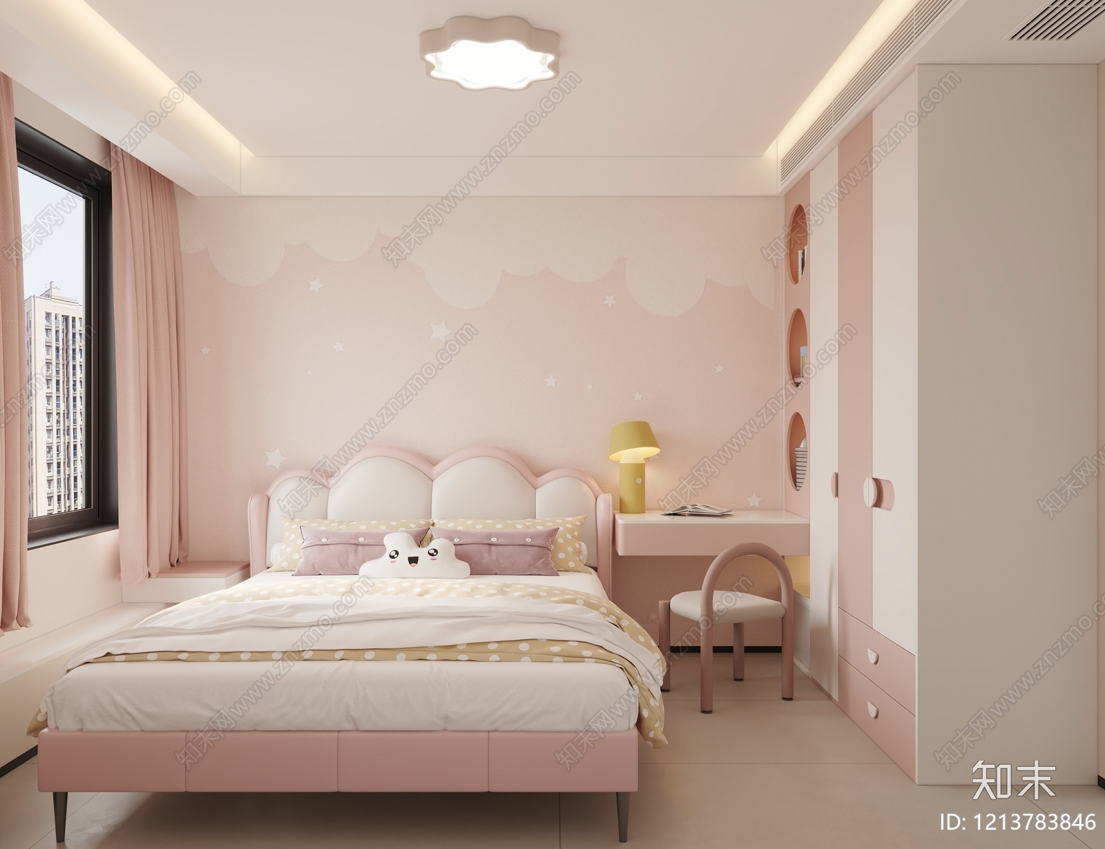 奶油风女孩房3D模型下载【ID:1213783846】