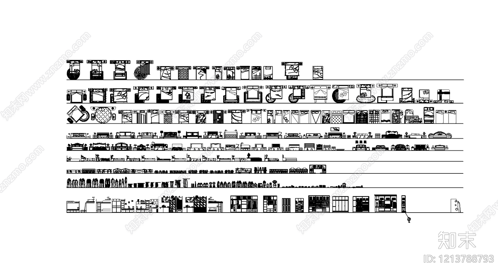 现代简约床施工图下载【ID:1213788793】