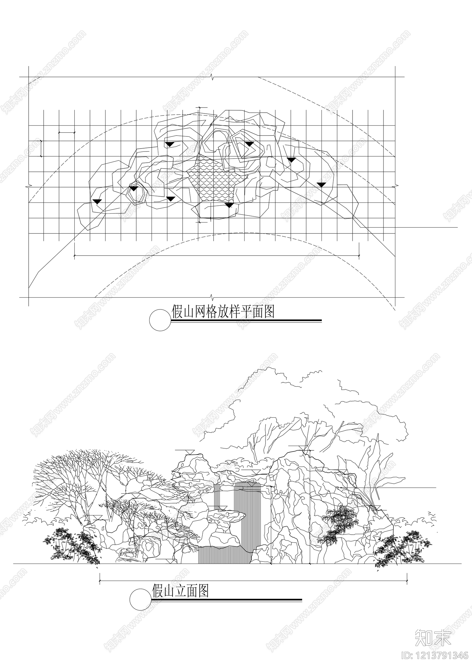中式假山水景图库cad施工图下载【ID:1213791346】