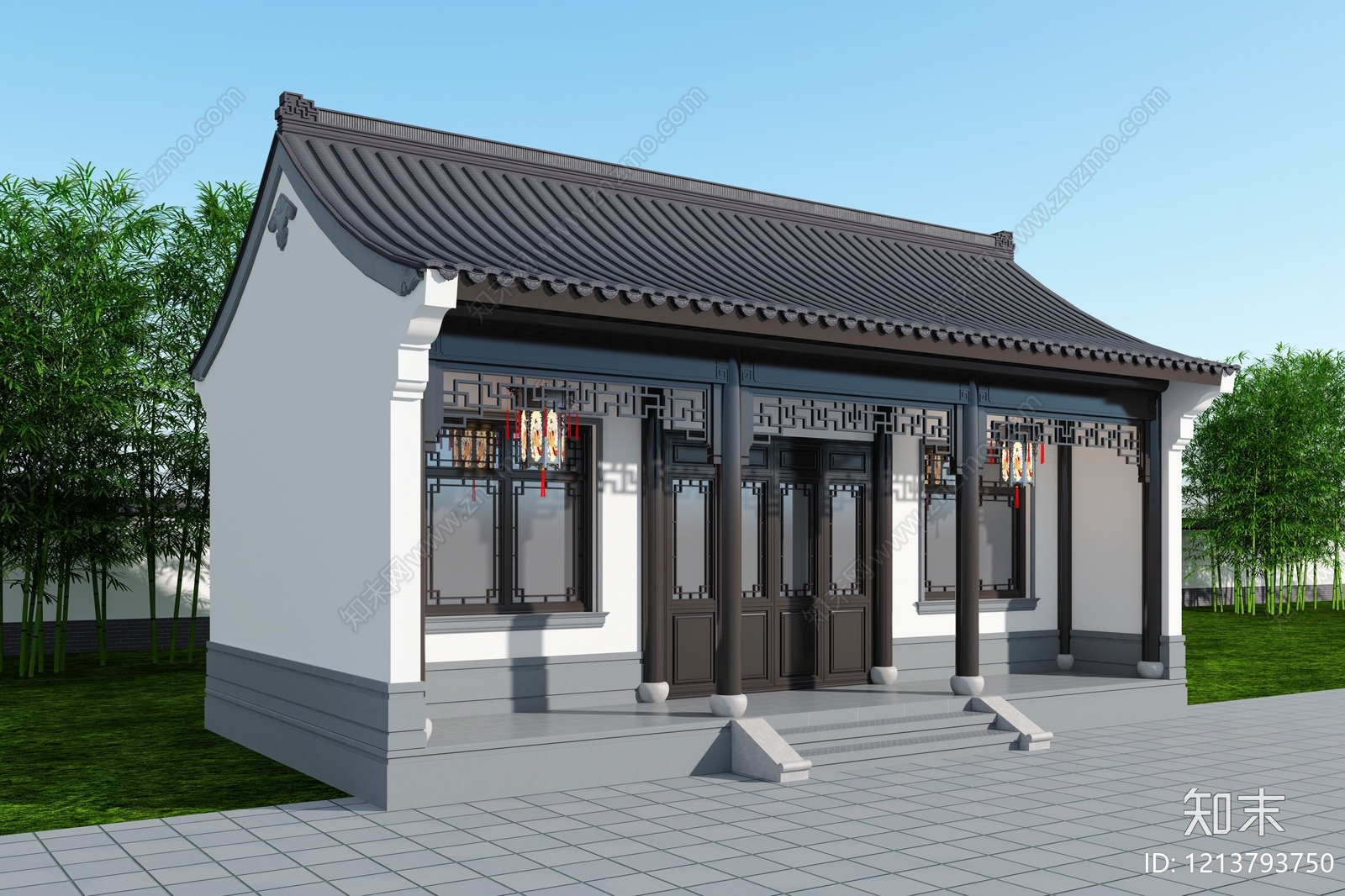 新中式古建筑SU模型下载【ID:1213793750】