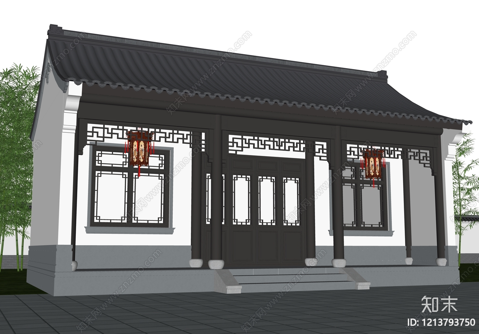 新中式古建筑SU模型下载【ID:1213793750】